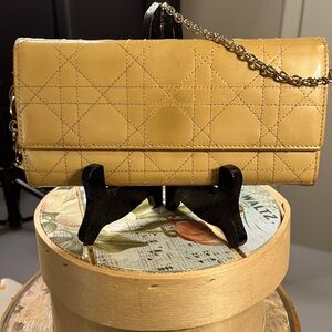 Christian Dior Cannage yellow/gold patent leather, chain strap shoulder bag